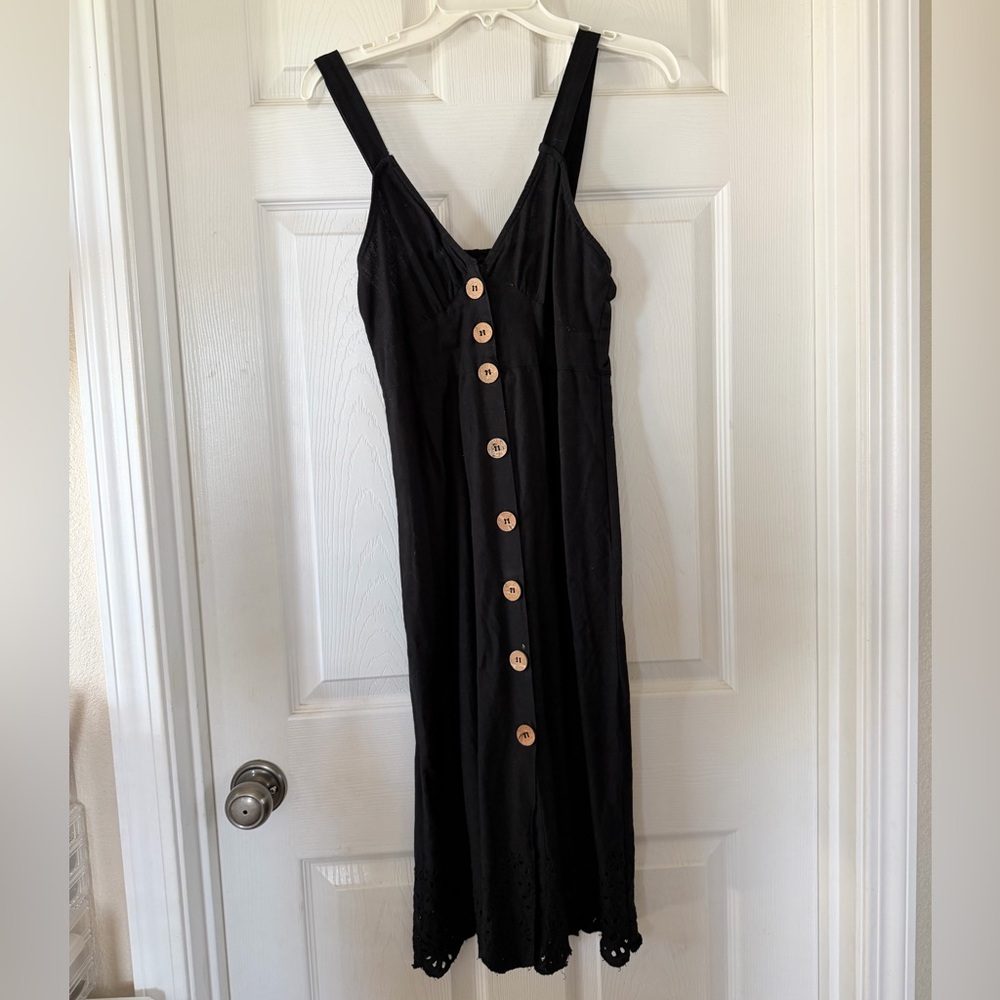 Black Button-Front Women's linen feel Dress
